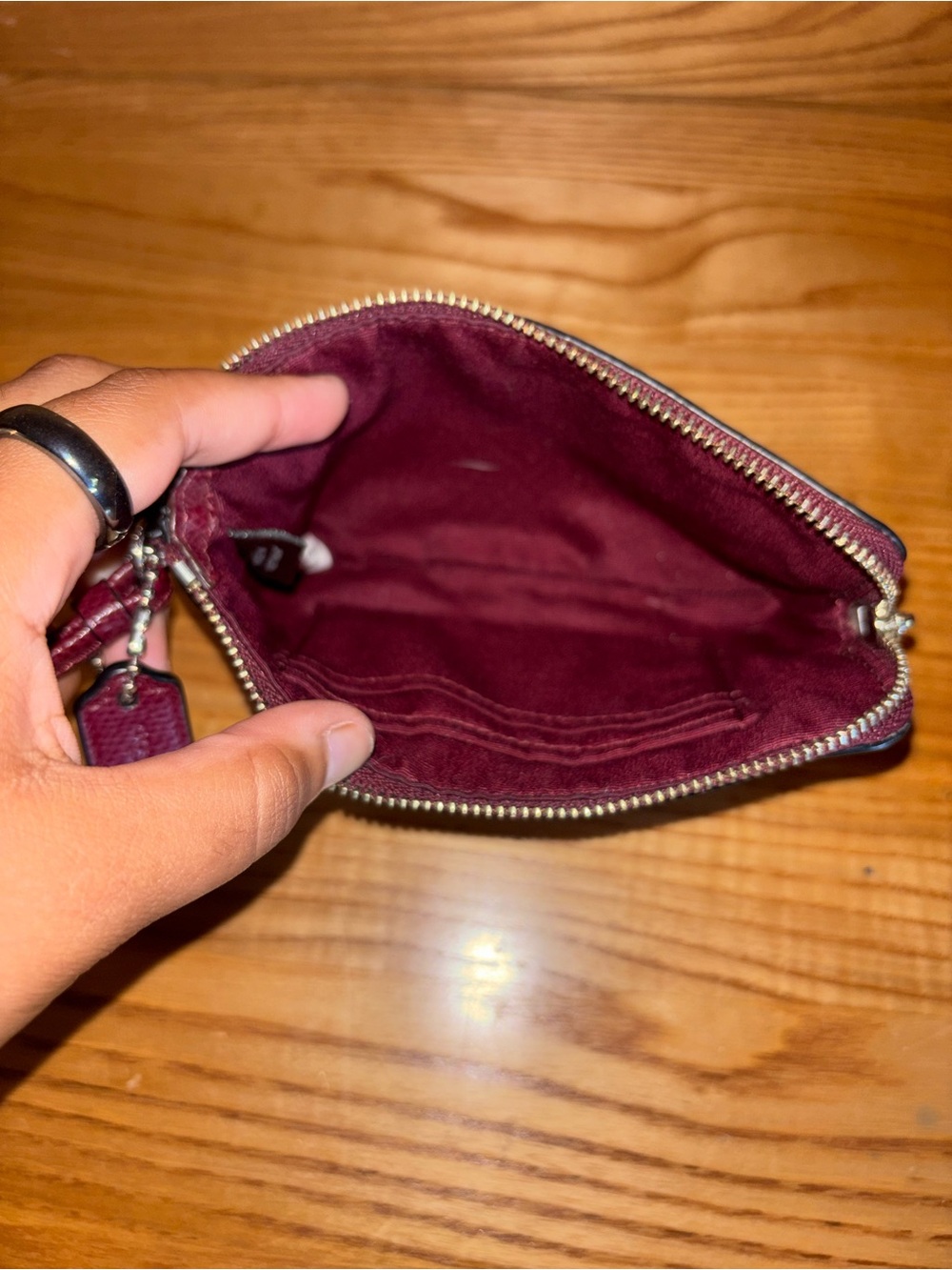 Coach Burgundy Pebbled Leather Wristlet with Gold Logo - Picture 4 of 6